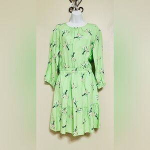 LOFT Linen Blend Tiered Balloon Sleeve Dress, Size Small Tall